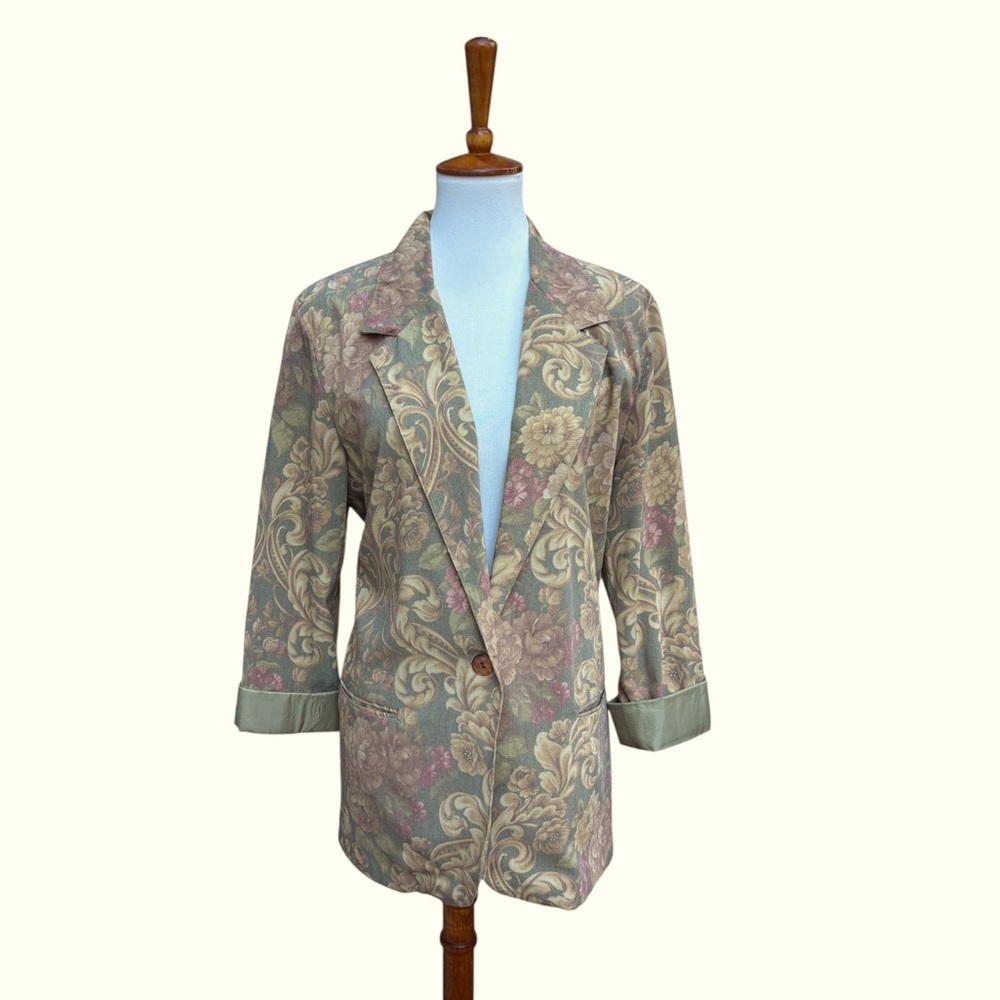 Vintage 80’s Toni Garment for CC Magic Women’s M  Floral Multi Taupe Blazer USA